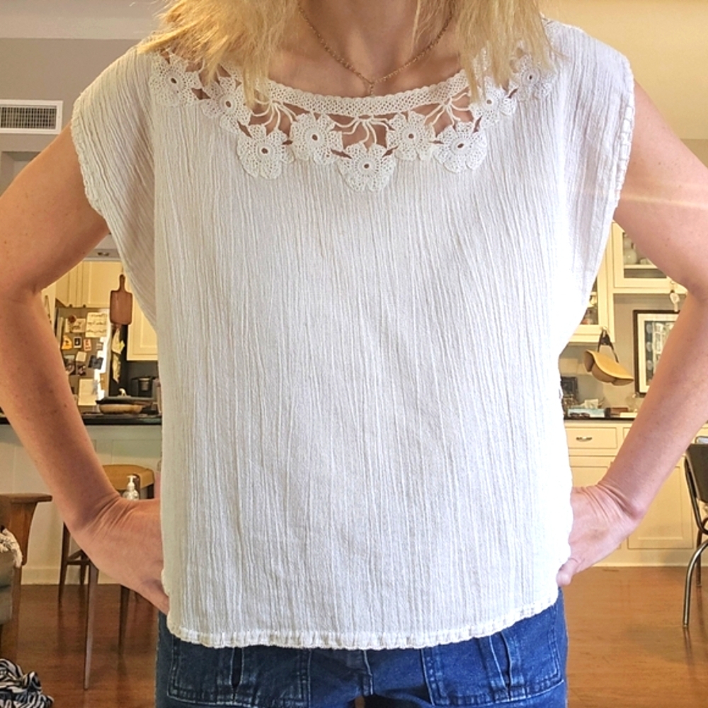Handmade European German White Lace Trim Top